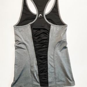 HEAD | Racerback Tank Top w Ruched Panel | Shelf Bra | Grey/Black | M